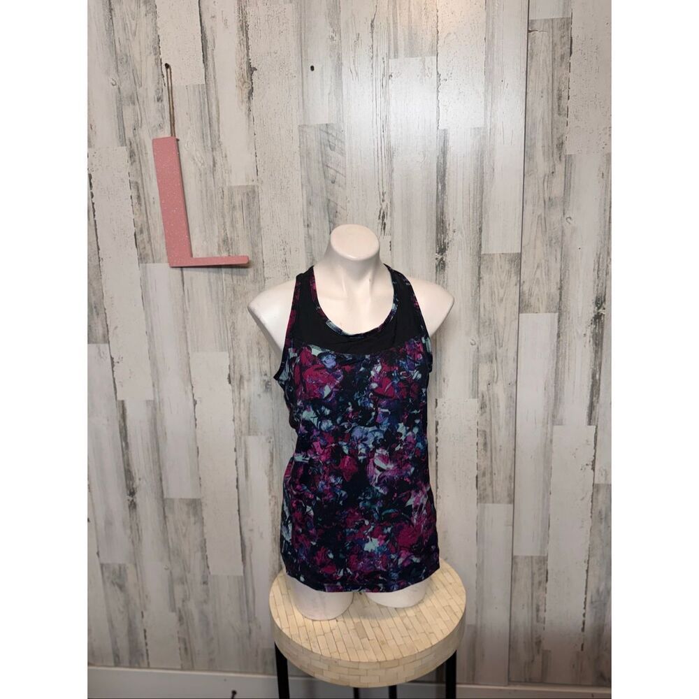 Metaphor Women’s Athletic Tank Top Large Abstract Floral Mesh Back Workout Top N